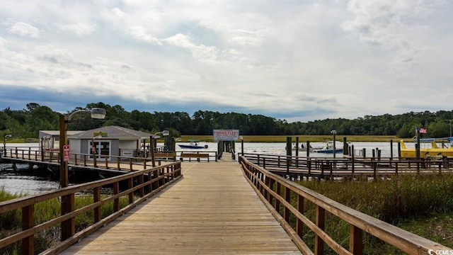 dock area with a water view