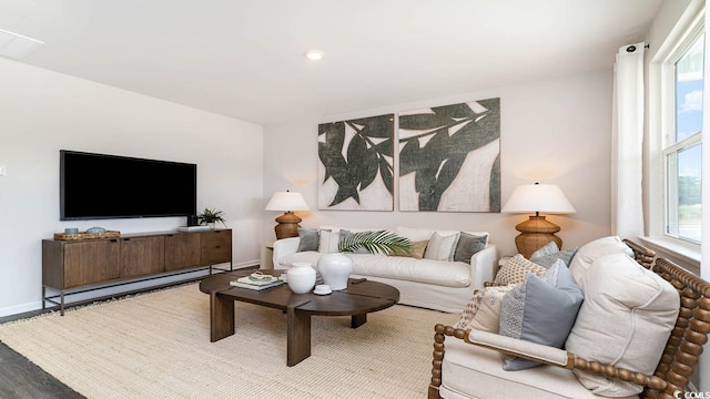 living room with hardwood / wood-style flooring