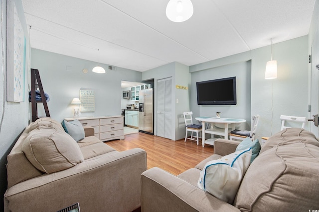 living room with light hardwood / wood-style flooring