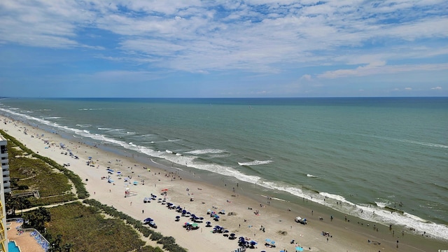 view of water feature featuring a beach view