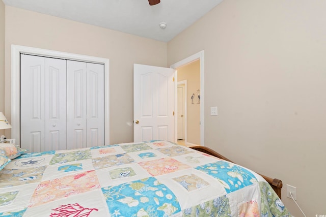 bedroom with a closet and ceiling fan