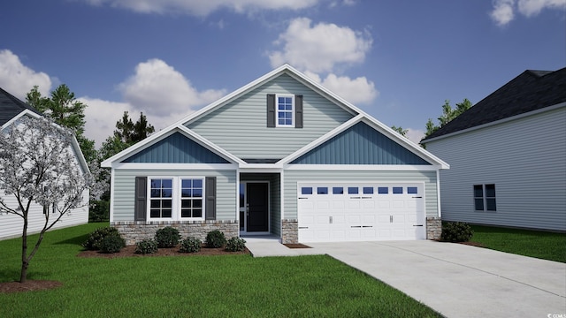 craftsman-style home featuring a garage and a front yard