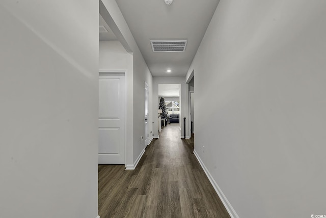 hall featuring dark wood-type flooring