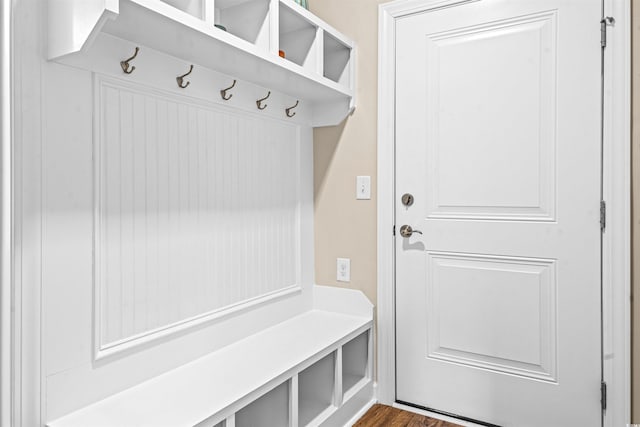 mudroom with hardwood / wood-style flooring