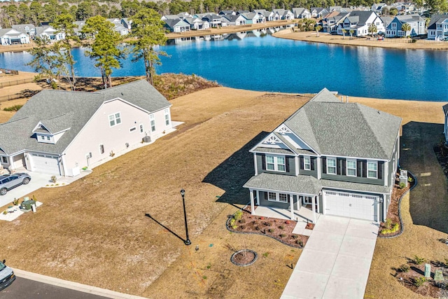 aerial view with a water view