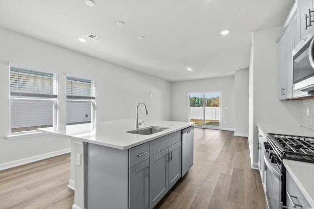2039 Copper Creek Loop, Longs, SC 29568 - kitchen featuring sink, light wood-type flooring, a kitchen island with sink, and appliances with stainless steel finishes