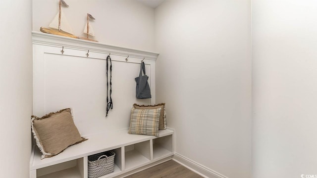 mudroom with hardwood / wood-style flooring