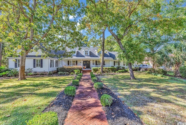 view of front of home featuring a porch and a front yard