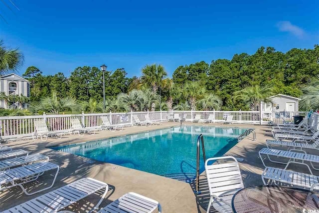 view of pool featuring a patio