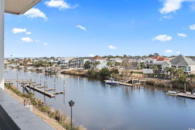 dock area with a water view