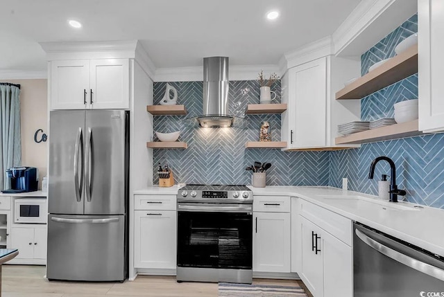 kitchen with white cabinets and appliances with stainless steel finishes