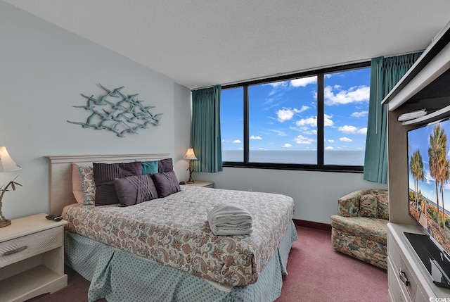 bedroom with a textured ceiling and carpet floors