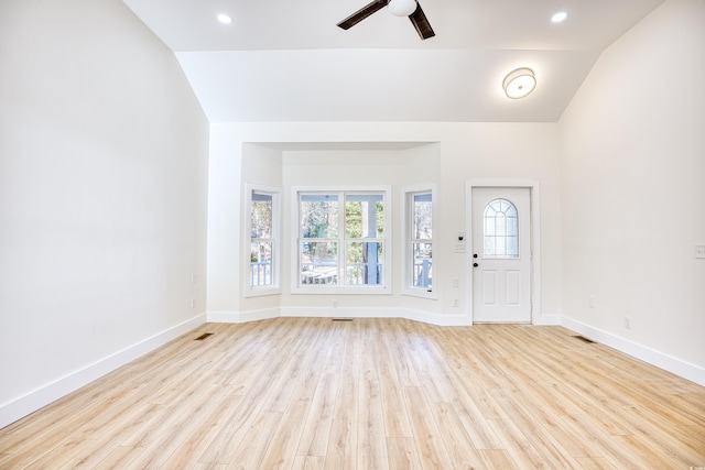 entrance foyer featuring recessed lighting, wood finished floors, visible vents, and baseboards