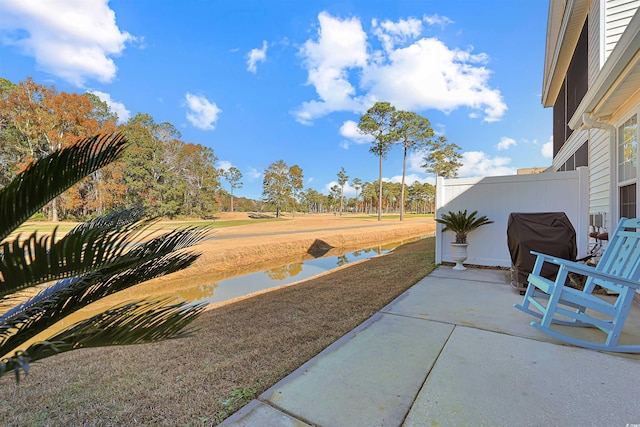 view of yard with a water view