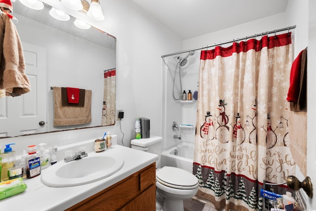 full bathroom featuring vanity, toilet, and shower / bath combo with shower curtain