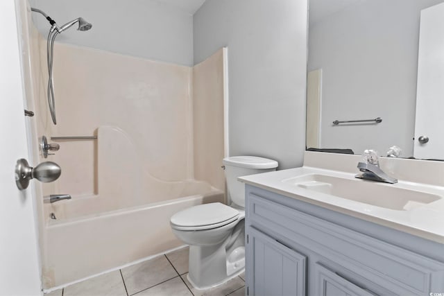 full bathroom with toilet, shower / tub combination, vanity, and tile patterned floors