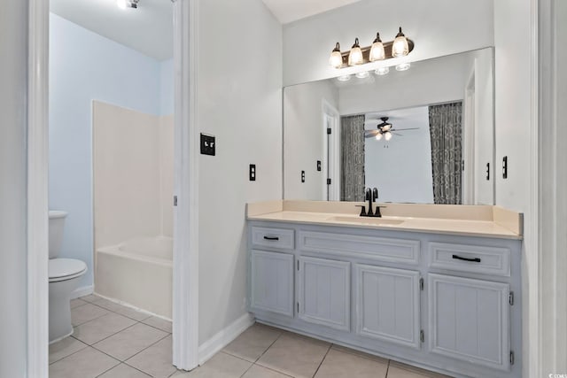 bathroom featuring toilet, baseboards, vanity, and tile patterned floors