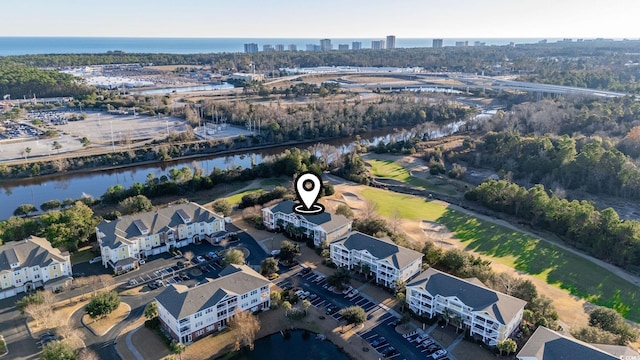 aerial view with a water view