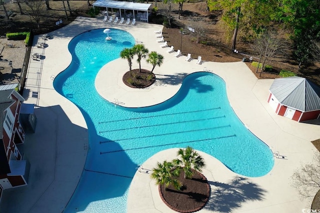 view of swimming pool with a patio