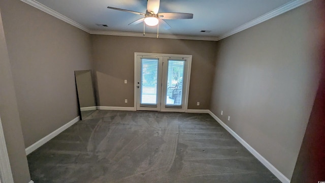 135 Parmelee Dr Unit D, Murrells Inlet, SC 29576 - carpeted empty room with a ceiling fan, baseboards, and crown molding