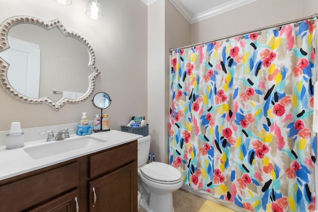 135 Parmelee Dr Unit D, Murrells Inlet, SC 29576 - full bathroom featuring ornamental molding, vanity, toilet, tile patterned floors, and a shower with shower curtain