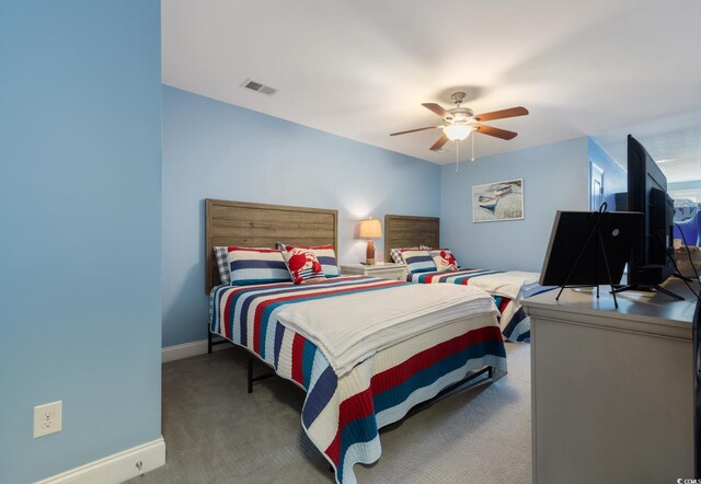 bedroom with carpet floors and ceiling fan