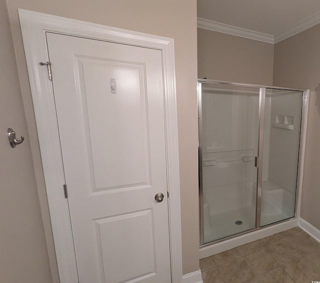 135 Parmelee Dr Unit D, Murrells Inlet, SC 29576 - full bathroom featuring ornamental molding, baseboards, a shower stall, and tile patterned floors