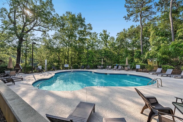 view of swimming pool with a patio