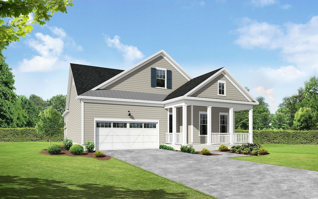 view of front of house with a front lawn and covered porch