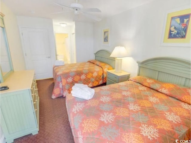 bedroom featuring carpet flooring and a ceiling fan