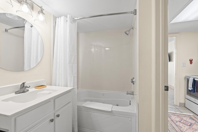 bathroom with tile patterned floors, vanity, and shower / bath combo