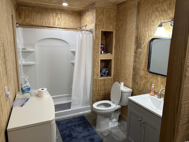 bathroom with vanity, a shower with curtain, and toilet