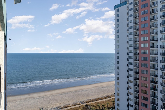 view of water feature with a beach view