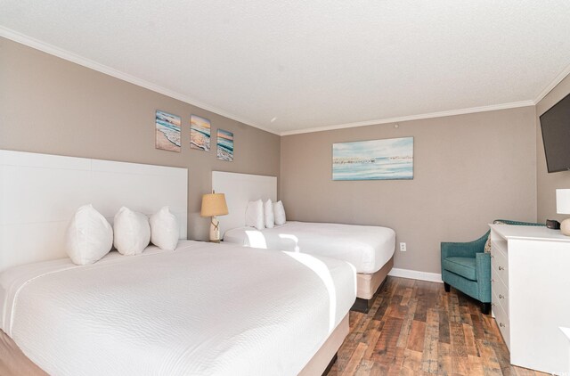 bedroom with ornamental molding and light wood-type flooring