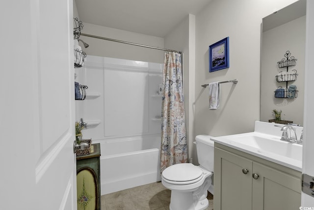 full bathroom featuring tile patterned floors, vanity, toilet, and shower / bathtub combination with curtain