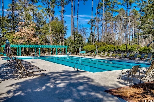 view of swimming pool with a patio area