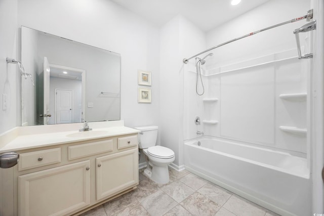 full bathroom with vanity, toilet, and bathtub / shower combination