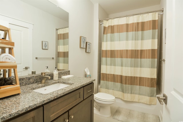 full bathroom with tile patterned flooring, vanity, toilet, and shower / tub combo