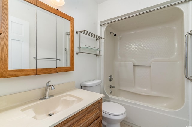 full bathroom featuring vanity,  shower combination, and toilet