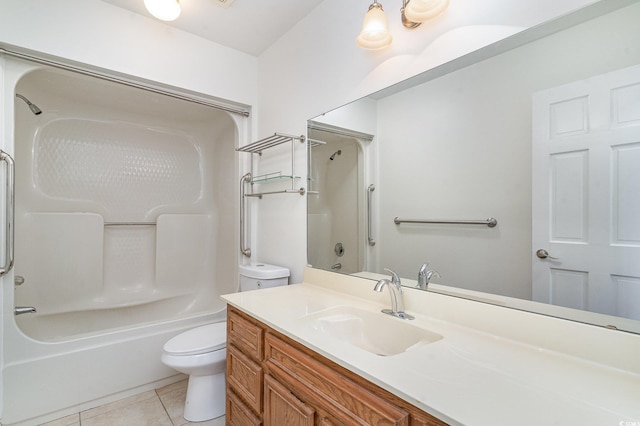 full bathroom featuring tile patterned floors, vanity, toilet, and bathing tub / shower combination