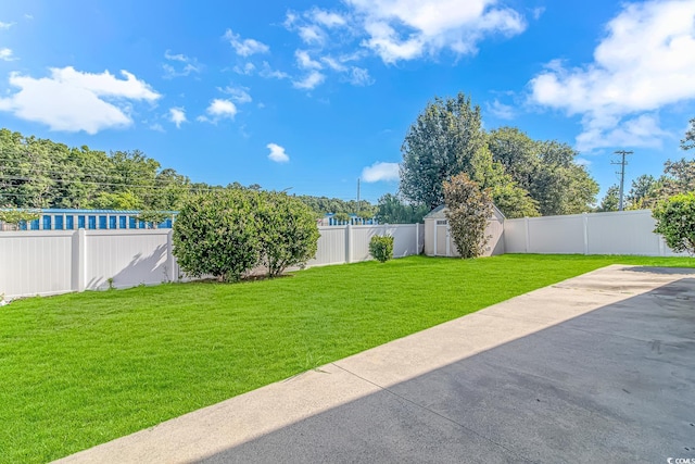 view of yard with a fenced backyard and a patio