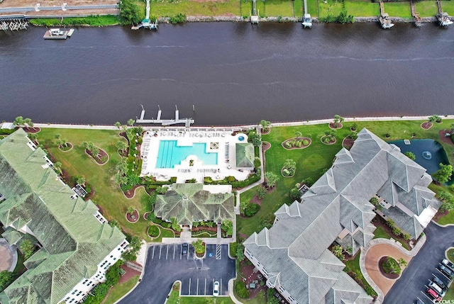 aerial view with a water view