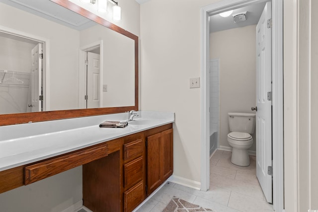 full bathroom with vanity, shower / bathing tub combination, tile patterned floors, and toilet