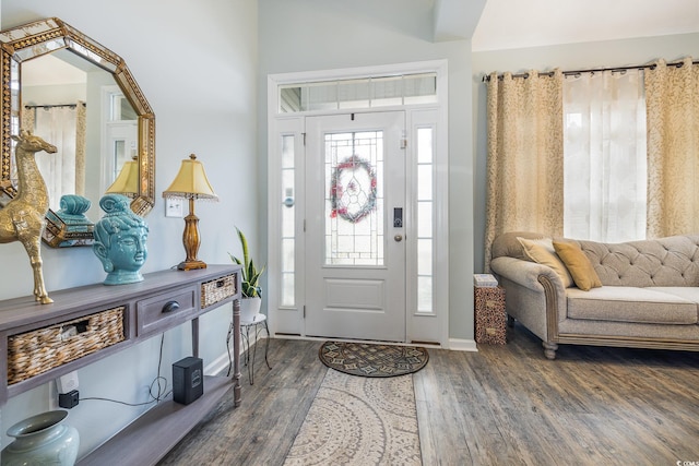 entryway with dark wood-type flooring