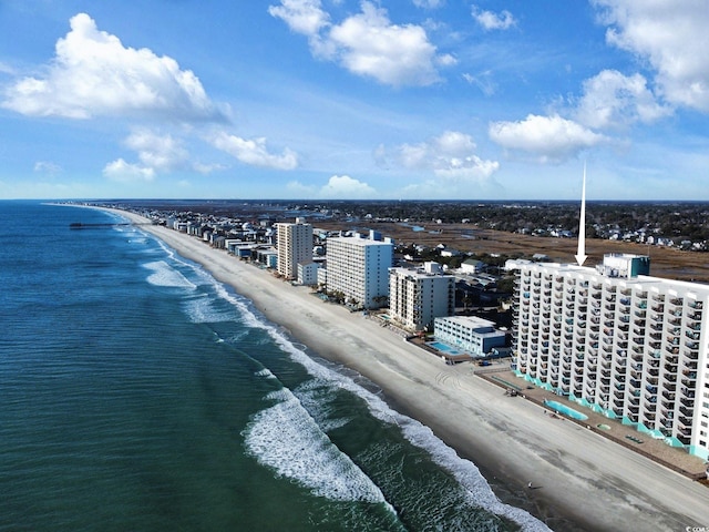 aerial view featuring a beach view and a water view