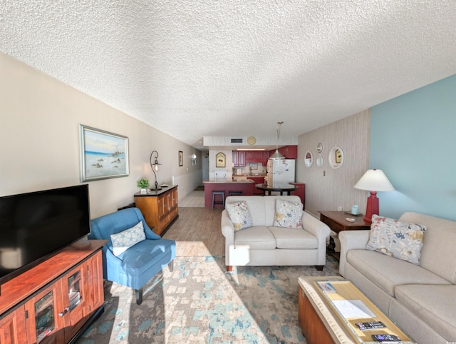 living room featuring a textured ceiling