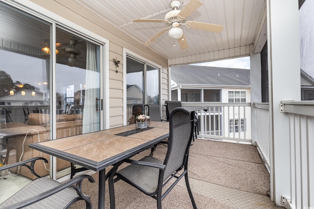 sunroom / solarium featuring ceiling fan and wooden ceiling