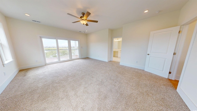 48 Furman Ln, Pawleys Island, SC 29585 - unfurnished bedroom with access to outside, light carpet, recessed lighting, a ceiling fan, and connected bathroom