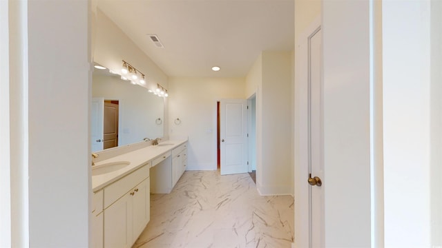 48 Furman Ln, Pawleys Island, SC 29585 - full bathroom with double vanity, marble look tiles, and recessed lighting