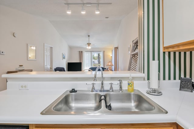 820 Fairway Dr Unit 1605, Longs, SC 29568 - kitchen with open floor plan, a sink, lofted ceiling, and light countertops